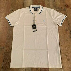 GSL Authentic Goods White Polo Shirt Medium Slim Fit Polyester Cotton Blend